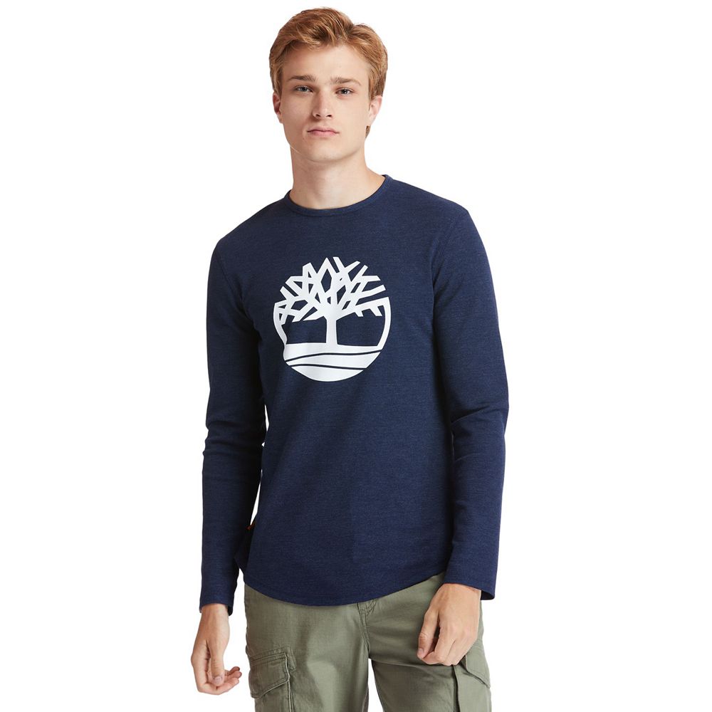 Tricouri Timberland Barbati Bleumarin - Dyer River Slim-Fit Tree-Logo - Romania - WIURXL421